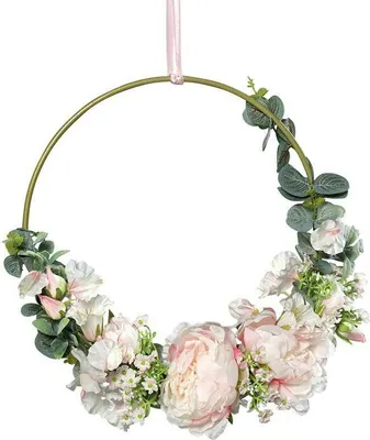 Produktbild von Dekoring mit Blumen, Goldring Hoop, rose, ca. 36 cm