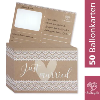 Immagine prodotto di WeddingTree 50 biglietti a forma di palloncino per matrimoni in stile vintage - Design vintage per matrimoni - Perforati (wp)