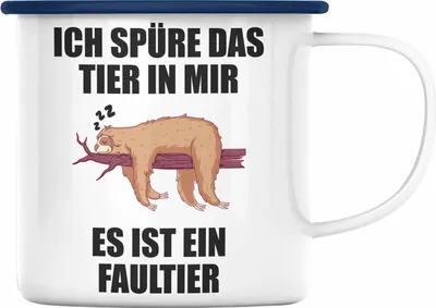 Produktbild von Trendation - Lustige Emaille Tasse mit Spruch Mitarbeiter Faultier Geschenk Arbeitskollege Männer Frauen (Blau)