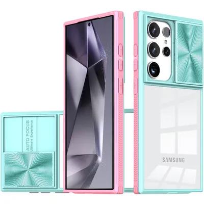 Obrázek produktu pro Pouzdro pro Samsung Galaxy S25 Ultra Hybridní průhledné TPU bumper pouzdro s posuvným krytem kamery Světle modrá