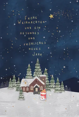 Produktbild von Weihnachten Handmade Weihnachtskarte mit Briefumschlag Haus Schneemann Tannenbäume Frohe Weihnachten