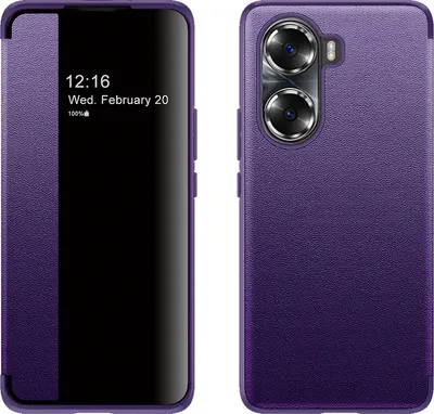 Image de Etui pour Honor 60 étui fin en cuirPolyuréthaneavec fenêtre d'affichage Violet