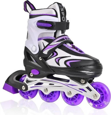 Produktbild von Verstellbare Inline-Skates für Kinder, lila, mit leuchtenden Rollen