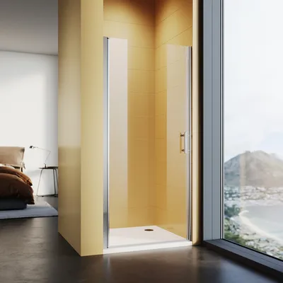 Immagine prodotto di SONNI porta doccia a battente 90x185cm, porta per nicchia doccia, con range di regolazione, box doccia, porta doccia, nano vetro, nano rivestimento effetto loto