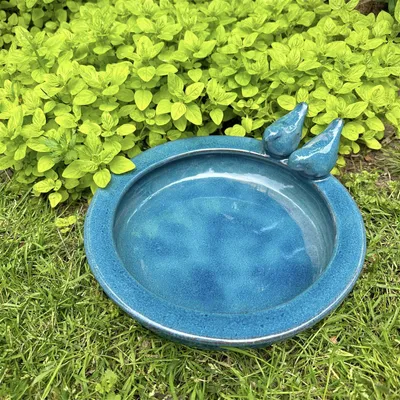 Produktbild von Vogeltränke, Vogelbad,Tränke für Vögel | Keramik, grün-blau | H 11,0 x B 30,5cm