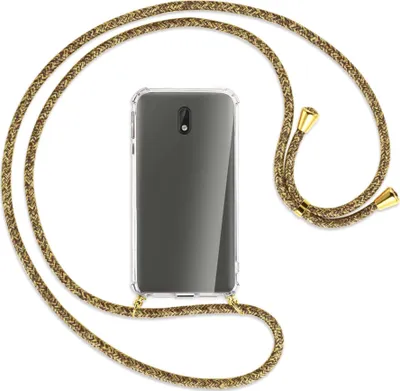 Produktbild von Handykette Backcover-Schutzhülle mit Band (Metall goldfarben) für Nokia 3 - braun+beige