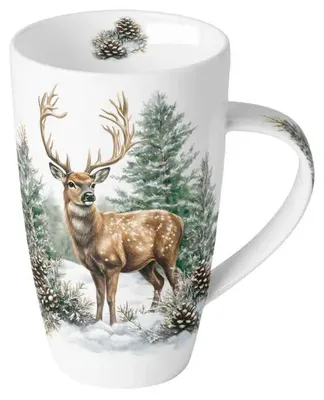 Imagen del producto de Taza navideña de 0,6 litros, diseño de ciervo en el bosque, color blanco