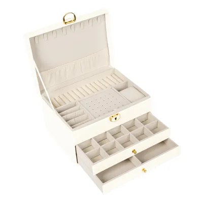 Produktbild von Schmuckkästchen Schmuckbox BESTIF Schmuckkasten Groß Ketten Kunstleder Jewellery Box (beige)