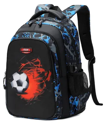 Image de Sac à dos pour enfants, adolescents, garçons et filles, motif football, ergonomique, imperméable, grande capacité, couleur bleue