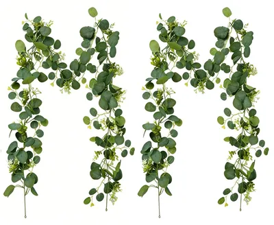 Produktbild von Künstliche Eukalyptuskränze, 2 Stück, 1,8 m Eukalyptusdekoration, künstlicher Pflanzenkranz, hängende grüne Blätterdekoration, grüner Eukalyptusblattkranz, für Hochzeitsdekorationen, grüner Bogen