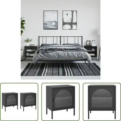 Produktbild von The Living Store Nachttische 2 Stk. Schwarz 50x35x60 cm Glas und Stahl