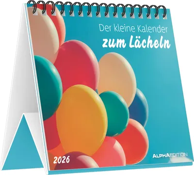Produktbild von Alpha Edition - Der kleine Kalender zum Lächeln 2026 - Tischkalender 14×12 cm mit 12 fröhlichen Motiven & Sprüchen, dekorativer Aufstellkalender für Zuhause, Büro & als Geschenkidee