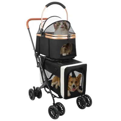 Produktbild von Klappbarer Hundewagen,2 Etagen Hundewagen für Kleine Hunde und Katzen,Pet Stroller Hundebuggy Für Mehrere Haustiere,Hundebox für Hunde & Katzen