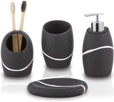 Image de Ensembles d'accessoires de salle de bain - 4 pièces - Porte-savon - Porte-brosse à dents - Gobelet - Porte-savon - Élégant et pratique - Pour lavabo et étagère