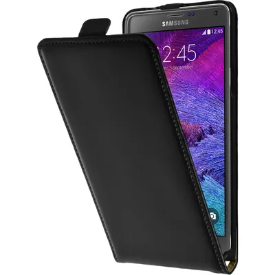 Produktbild von PhoneNatic Kunst-Lederhülle kompatibel mit Samsung Galaxy Note 4 - Flip-Case schwarz + 2 Schutzfolien
