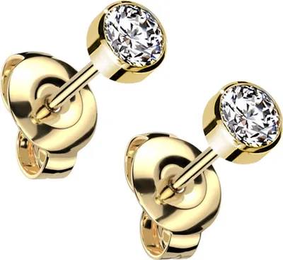 Produktbild von viva-adorno Titan Ohrstecker Ohrringe 5mm Kristall Zirkonia rund Damen Herren Damenohrstecker Z563 gold