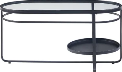 Produktbild von Couchtisch 'Kumla' oval Metallgestell mit Glasplatte 90 x 42,5 x 46 cm Schwarz