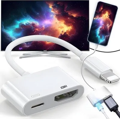 Image de Adaptateur HDMI pour iPhone 13 (Full HD 1080p) - Adaptateur AV numérique plug-and-play - Connexion vidéo et audio par câble HDMI - Connexion de l'écran au téléviseur/moniteur HDTV