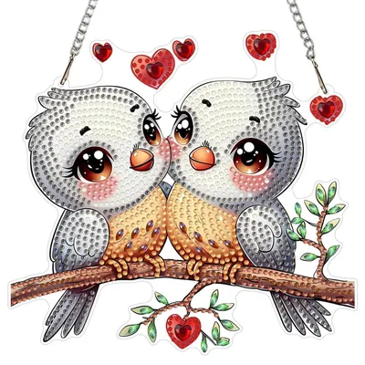 Produktbild von Diamond Painting Anhänger mit Kette 20x20cm Lovebirds Bastelset für Wand & Fenster