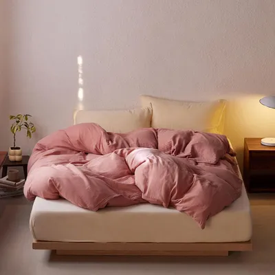 Immagine prodotto di Biancheria da letto in mussola, 200x200 cm, cotone, color corallo, set da 2 pezzi con cerniera