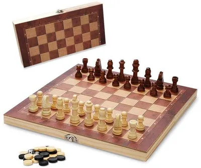 Produktbild von Schaubrett 29x29 cm Holz Klappbar 3-in-1 Backgammon Mühle Schachfiguren Reise Familie Erwachsene