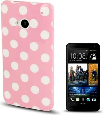 Produktbild von Schutzhülle TPU Case für Handy HTC One M7 Rosa / Weiße Punkte