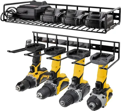 Productafbeelding van 4-Bay/1-Plank Handheld & Power Tools Organizer - Wandmontage Opbergrek voor Garage en Werkplaats