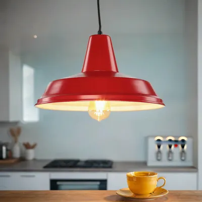 Obrázek produktu pro Závěsná lampa červená Ø 36 cm vintage design poloviny století E27 kovová kuchyňská lampa jídelní stolní lampa
