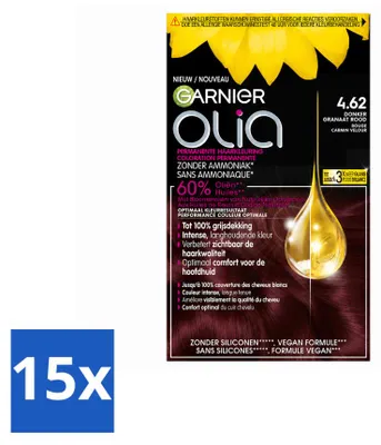 Produktbild von 15 x Garnier Olia 4.62 Permanente Haarkleuring - Dunkles Granatrot - Ohne Ammoniak - Vorteilspackung - 15 Stücke