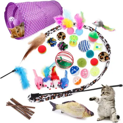 Produktbild von Katzenspielzeug Set 28-teilig mit Tunnel, Katzenangel und Katzenminze für Wohnungskatzen interaktiv