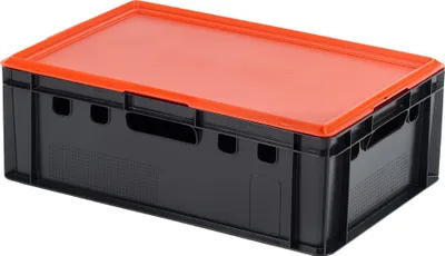 Produktbild von E2 Kisten mit rotem Deckel 600 x 400 x 200 mm Farbe: schwarz