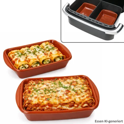 Obrázek produktu pro Sada 2 keramických misek Airfryer, obdélníkové, délka x šířka 20 x 14,5 cm, 350 ml, zapékací mísa