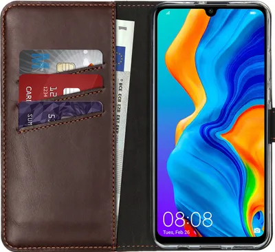 Produktbild von Selencia Echtleder Klapphülle Huawei P30 Lite - Braun