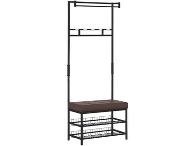 Zdjęcie produktu dla HOMCOM Wieszak na ubrania z 5 haczykami i ławką na buty z 2 poziomami metalowej szafy do przedpokoju lub sypialni, 72,5 x 35 x 180 cm