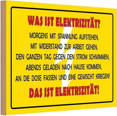 Produktbild von vianmo Holzschild 12x18 cm Was ist Elekrtizität Dekoration