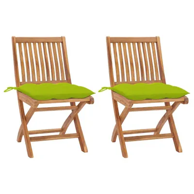 Produktbild von Gartenstühle 2 Stk. mit Hellgrünen Kissen Massivholz Teak