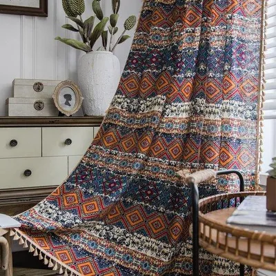 Zdjęcie produktu dla Zestaw 2 zasłon Unyqoos® w stylu boho, 240×150 cm (wysokość x szerokość), wykonanych z bawełny i lnu, w stylu vintage i rustykalnym, półprzezroczystych (ok. 50% zaciemnienia), w kolorze beżowym, z frędzlami, z kieszenią na karnisz o średnicy 5 cm, idealne do salonu i sypialni