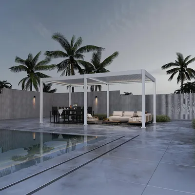 Produktbild von Weide E-Deluxe elektrische Pergola Voll-Aluminium 3x6m mit Lamellendach weiß