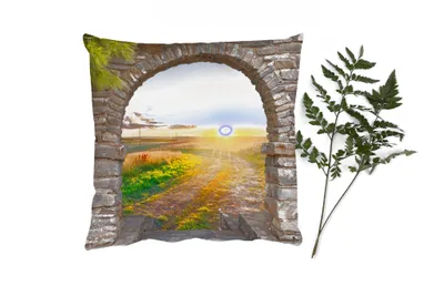 Produktbild von MuchoWow® Zierkissen Sofakissen Wohnzimmer Dekokissen 50x50 cm Landleben - Sonne - Aussicht - Landschaft - Komfort - Sofakissen