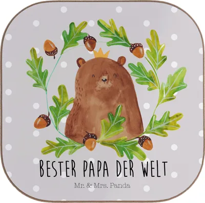 Produktbild von Mr. & Mrs. Panda Tischuntersetzer Bär König - Grau Pastell - Geschenk, Papa, Untersetzer für Gläser, Vatertag, Daddy, Kaffee, Vater, Coaster, Glas, Teddy, Teeuntersetzer