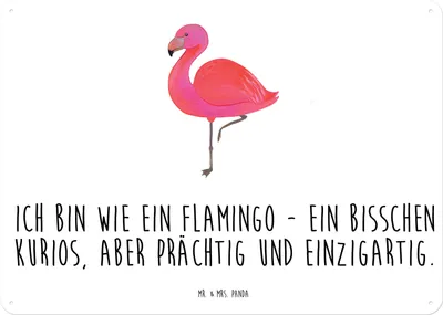 Produktbild von Mr. & Mrs. Panda Wandbild Flamingo Classic DIN A4 - Weiß - Geschenk, Prächtig, Rosa, Schild, Spruch, tafel, Türschild, Blechschild, Stolz, Selbstliebe, Retro, Ich