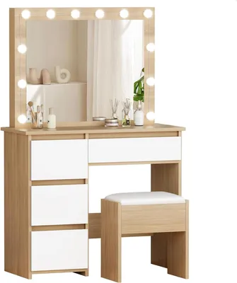 Immagine prodotto di Tavolino da trucco - Comodino da trucco - Specchiera da trucco - Tavolino per il trucco - Comodino per il trucco - 4 cassetti, spazio contenitivo