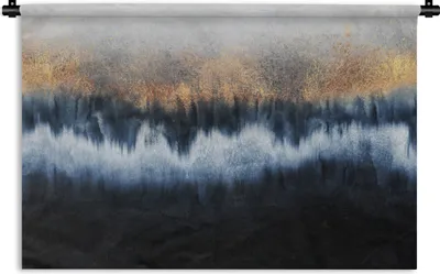 Produktbild von MuchoWow® Wandteppich Wandbehang Abstrakt - Gold - Luxus - Blau 150x100 cm Tapisserie Dekoration Wandtuch - Waschbar - Tapisserien - Wand-Decke