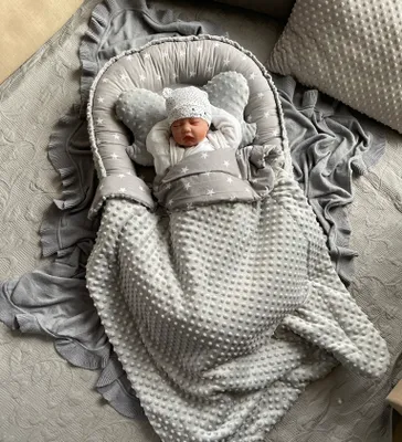 Produktbild von MINKY Grau/STERNE Grau Babynestchen Unterlage 3 Tlg SET Babynest Wicleklunterlage Reisebett Babydecke Babyausstattung 4 Jarhreszeiten PREMIUM Geschenk