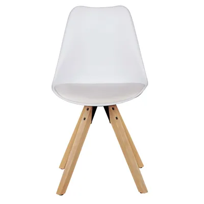Produktbild von FineBuy Esszimmerstühle Weiß 2er Set Skandinavische Stühle Holzbeine Retro Stuhlset Kunststoff Küchenstühle mit Kunstleder Lehnenstuhl Küchenstuhl