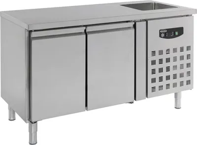 Image de Comptoir réfrigéré commercial avec évier intégré et 2 portes - pour 1/1 GN, refroidissement par air pulsé