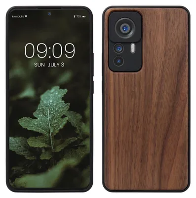 Produktbild von kwmobile Handyhülle für Xiaomi 12T / 12T Pro Hülle Holz - Case mit TPU Bumper - Stoßfestes Hardcase - Schutzhülle Cover in Dunkelbraun
