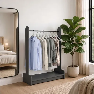 Produktbild von VCM Kleiderständer H. 128 x B. 89 x T. 35 cm mit Kleiderstange Offene Garderobe für Schlafzimmer Flur Ankleide - Lempu M