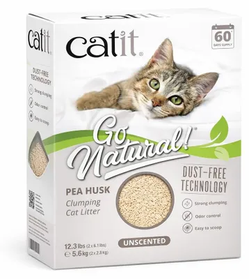 Obrázek produktu pro Catit Go Natural stelivo pro kočky bez parfemace, hrudkující, z hrachových lusků, 99,9 % bezprašné, 2 x 2,8 kg