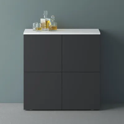 Produktbild von Mai & Mai Möbel Kommode Aufbewahrungsschrank mit 4 Türen in Weiß matt + Anthrazit matt Sideboard Schrank Mehrzweckschrank BTH: 76x36,4x74cm Schrank04